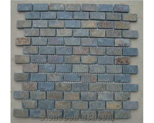 Brown Grey Slate Mosaic, China Multicolor Slate Mosaic