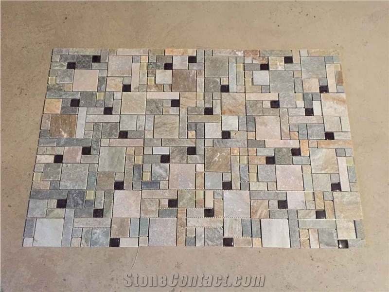 China Multicolor Slate Floor Mosaic Pattern, Mosaic Tiles