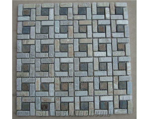 Chipped Slate Flower Mosaic Pattern for Interior Decoration