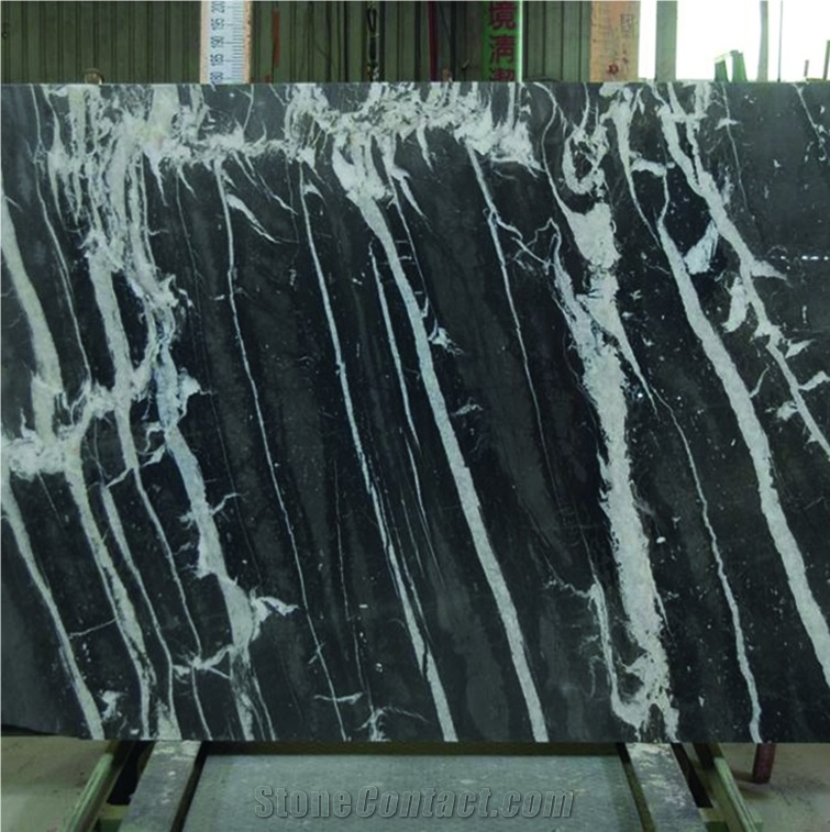 Montana Silver Ice Marble Slabs, Black Polished Marble Floor Tiles, Wall Tiles