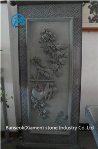Mongolia Black Grantie Handcrafts Etching, China Black Granite Relief, Good Price