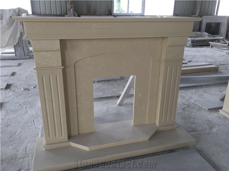 Beige Limestone Fireplace Mantel