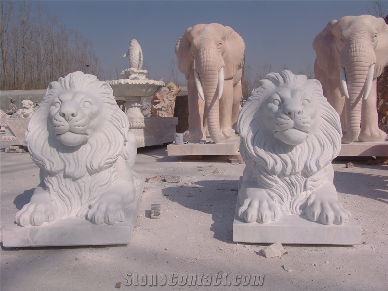 Lion Sculpture Statue, Kerman Pink Marble Statues