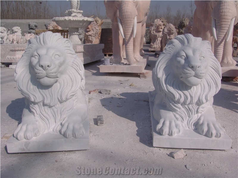 Lion Sculpture Statue, Kerman Pink Marble Statues
