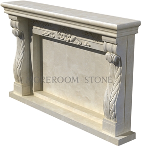 Chinese Factory Beige Marble Fireplace Design Ideas, Natural Stone Fireplace Decorating, Fireplace Insert, Marble Fireplace, Marble Medallion Fireplace