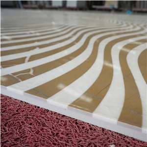 Crema Marfil Marble& Amarillion Oro Marble Thin Laminated Ceramic Back Water-Jet Medallion
