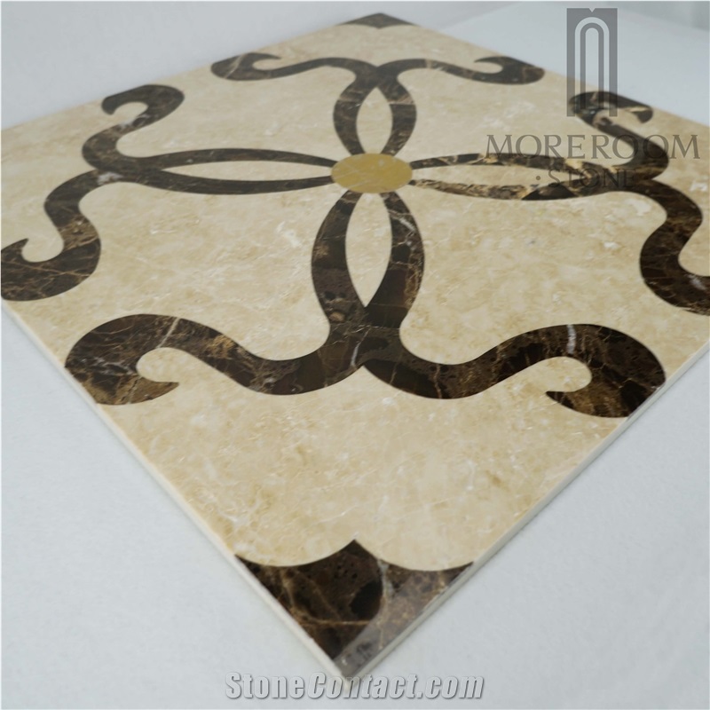 Crema Marfil Marble Medallion Flooring,Water-Jet Pattern