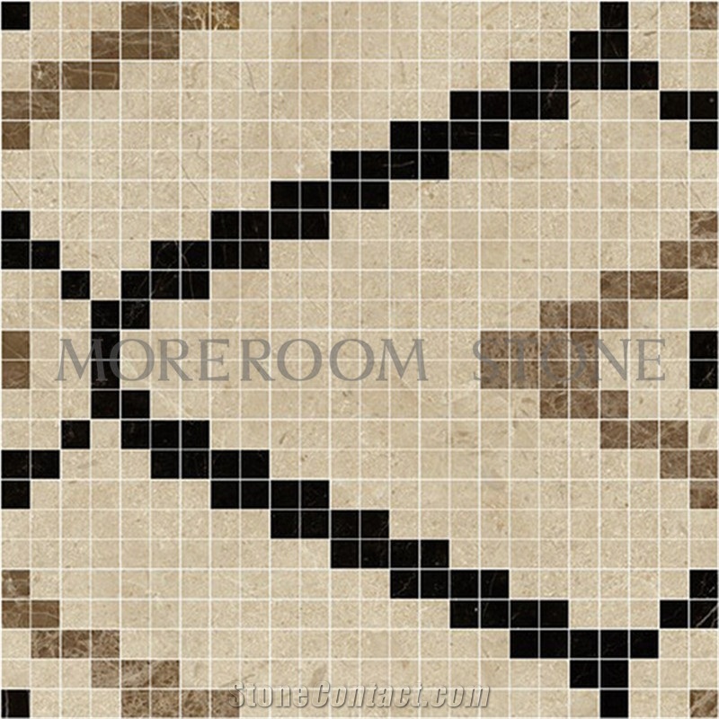 Marble Stone Supplier Spanish Marble Tiles Price Crema Marfil Polished Marble Mosaic Wall Mosaic Mosaico Stone Floor Mosaic Black and Beige Marble Mosaic Floor Tile Mosaic Pattern Marble and Tile