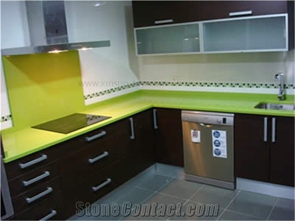 Green Quartz Stone Kitchen Countertop/Engineered Stone Kitchen Top/Artificial Stone Countertop /Solid Surface Top/Quartz Countertop/Silestone