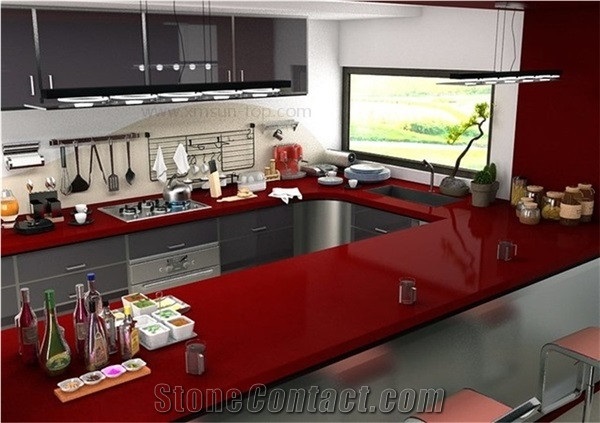 Marple Red Quartz Stone Kitchen Countertop Engineered Stone