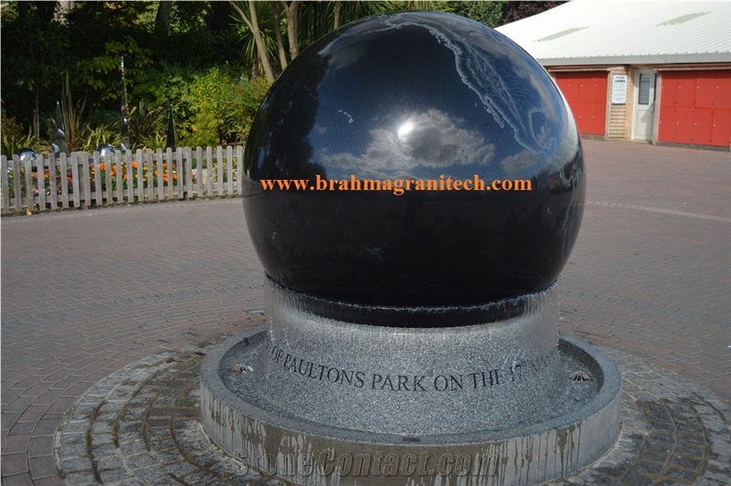 Black Granite Sphere Globe Fountain, Garden Fountains
