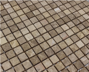 Brown Marble Mosaic, Tumbled Dark Emperador Mosaic, Dark Brown Square Shape Mosaic for Wall Decor, Xiamen Winggreen Manufacturer