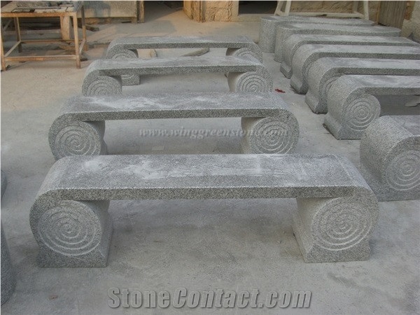 China Grey Granite Bench, G603 Granite Garden Bench, Bianco Crystal Granite Shaped Chairs for Outdoor Use, Xiamen Winggreen Manufacturer