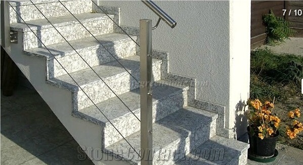 China Spray White Granite Interior Stair Treads, Raisers & Steps, Sea Wave, Sea Flower Granite Stair Treads