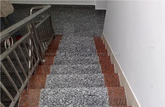 China Spray White Granite Interior Stair Treads, Raisers & Steps, Sea Wave, Sea Flower Granite Stair Treads