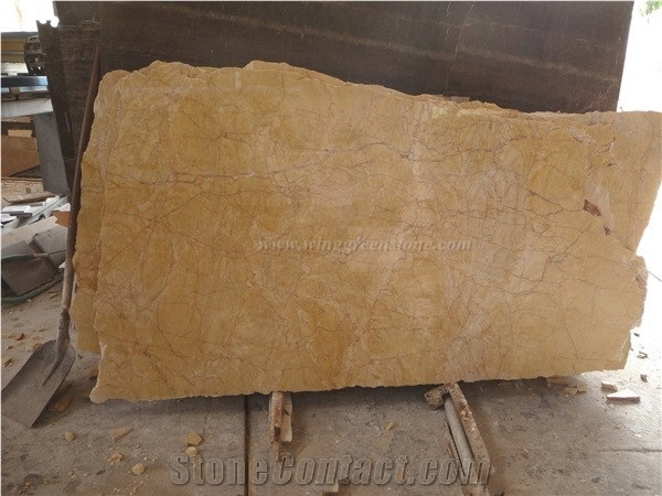 Chinese Yellow Marble, Guang Yellow/Pacific Gold Marble Tiles & Slabs with Red Lines, for Countertops, Wall Panels, Fountains, Xiamen Winggreen Manufacturer