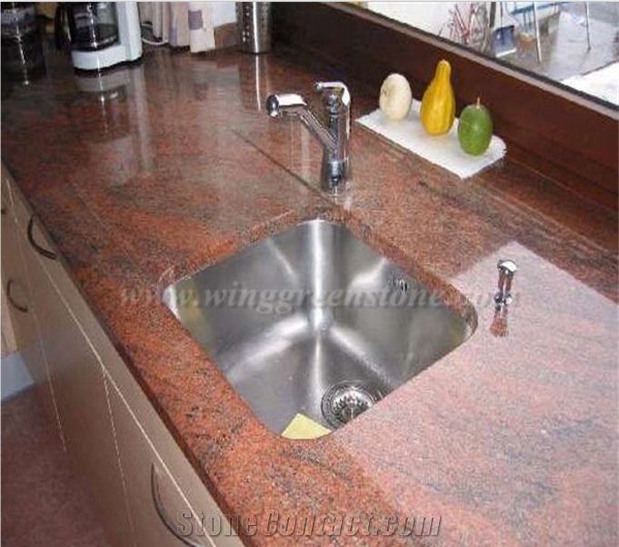 Factory Supply Of High Qualtity Multicolor Red Granite Polished Kitchen Countertops & Vanity Tops