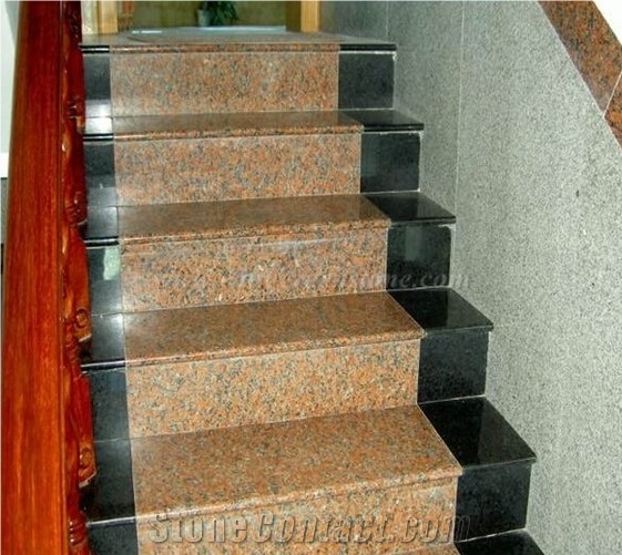 G562 Granite,Maple Red Granite Staircase & Riser,China Red Granite Steps,Stair Treads,Anti-Slip Stairs,Xiamen Winggreen Manufacturer