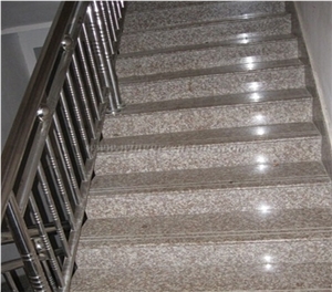 G687 Chinese Red Color Granite for Stair & Step, Peach Blossom Red Granite Riser, Staircase