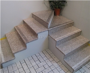 G687 Granite,Peach Blossom Red Granite Staircase & Riser,Polished China Red Granite Steps,Stair Treads,Anti-Slip Stairs,Xiamen Winggreen Manufacturer
