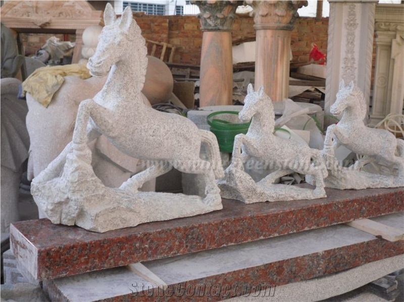 Light Grey G603 Horse Stone Animal Sculptures, Horse Stone Carving, Horse Stone Statue for Garden Decoration, Winggreen Stone