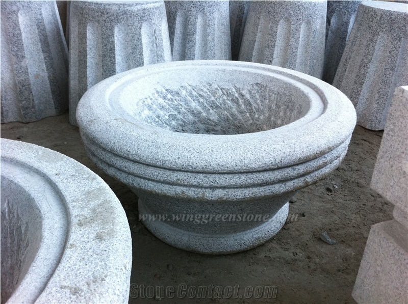 Light Grey Granite Flower Pot,Outdoor Planters,Flower Vases