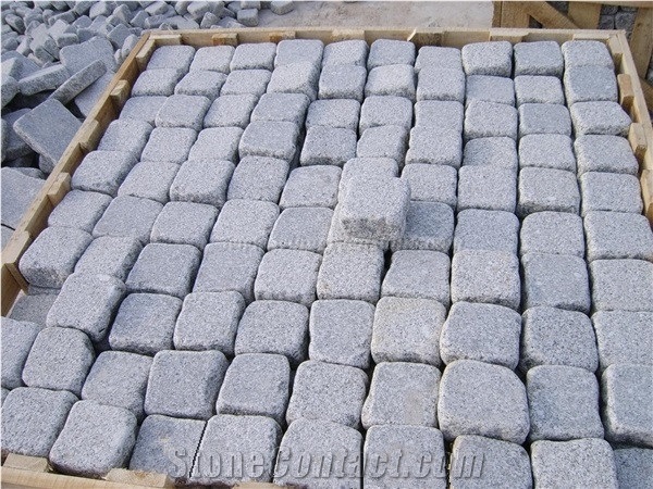 Natural Shandong Grey Granite Cube Stone Paving Sets, G341 Cobble Stone, Grey Sesame Granite Courtyard Road Pavers, Xiamen Winggreen Manufacturer