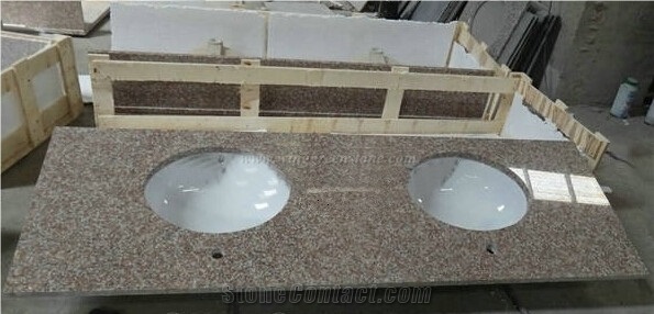 Polished G687 Granite Kitchen Countertop, Island Countertops,China Peach Red Kitchen Countertop
