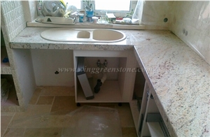 Polished White Galaxy Granite Countertop, White Indian Imported Kitchen Worktops Brazil White Galaxy Granite Kitchen Countertop