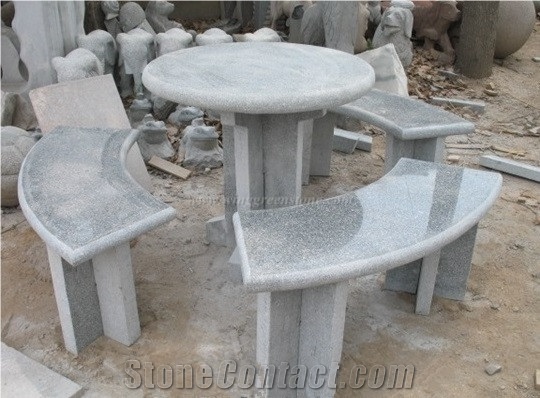 Popular Gray Granite, China Grey/G603 Granite Garden Tables, Hand Carved Granite Table Sets for Garden and Yard, Xiamen Winggreen Manufacturer