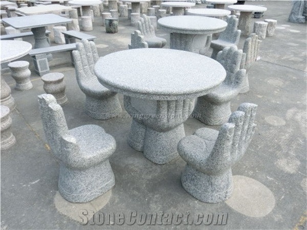 Popular Gray Granite, China Grey/G603 Granite Garden Tables, Hand Carved Granite Table Sets for Garden and Yard, Xiamen Winggreen Manufacturer