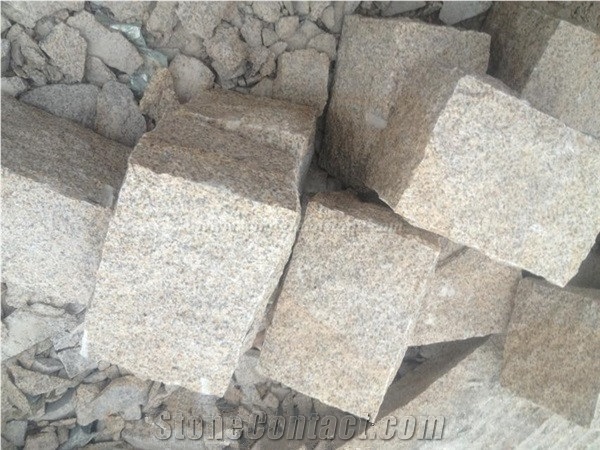 Yellow Granite Cube Stone Pavers, G682/Rusty Yellow/Giallo Rusty Granite Cobbles Paving Sets, Exterior Road Decor & Paving, Xiamen Winggreen Manufacturer