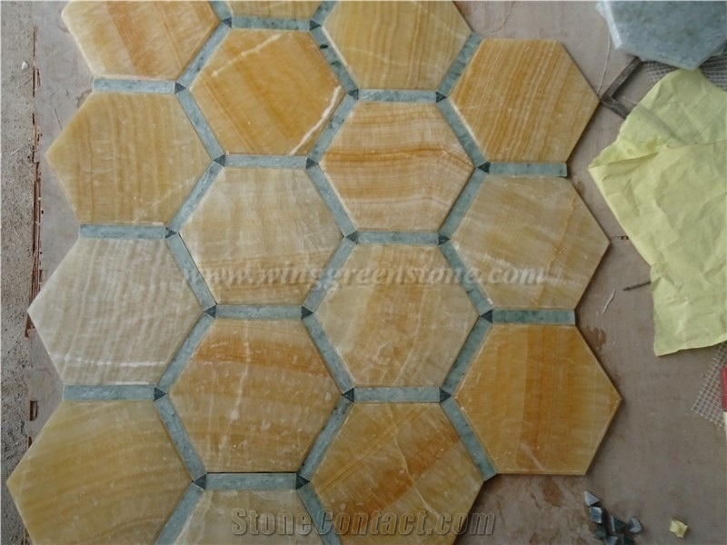 Yellow Onyx Mosaic, Basketweave Mosaic, Winggreen