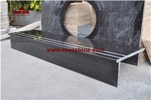 Royal Black Marble Stairs & Steps, Black Marble Stair Treads and Risers, Royal Golden Flower Marble Stair Riser