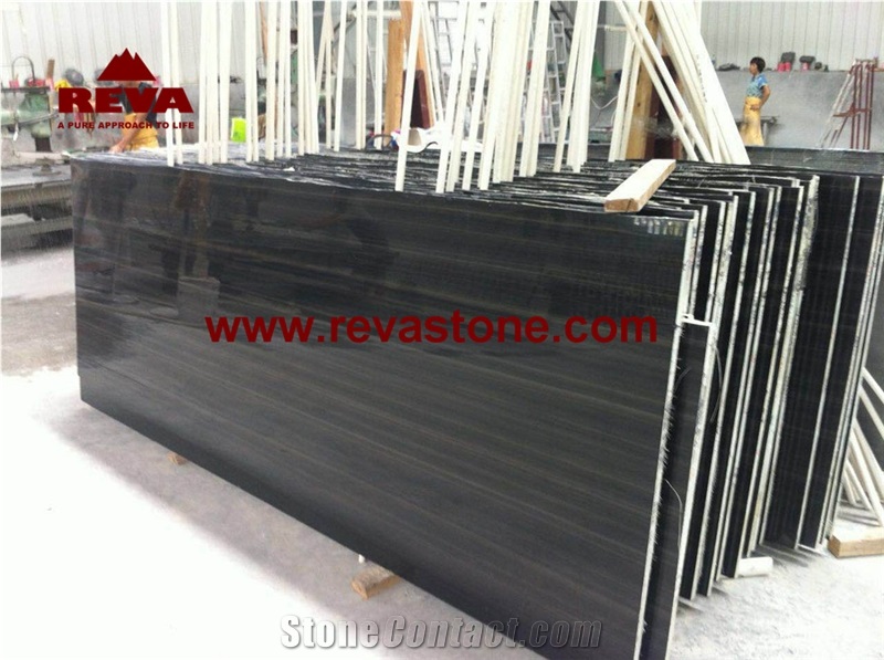 Royal Black Wood Veins China Vein Cut Polished Black Marble Slabs & Tiles