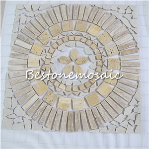 Bestonemosaic Beige Classic Travertine Mosaic Floor Medallion