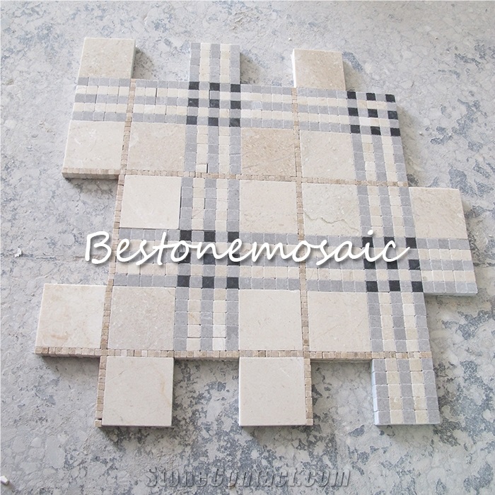 Bestonemosaic Beige&White Art Pattern Marble Mosaic, Mosaic Pattern, Wall Mosiac,Polished Mosaic, Indoor Decoration Mosaic, Wall Mosaic, Floor Mosaic