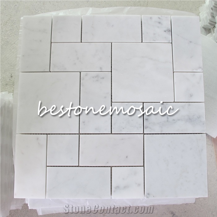 Bestonemosaic Italy White Polished Marble Mosaic Pattern, Calacatta Gold Marble Wall Mosaic Tiles