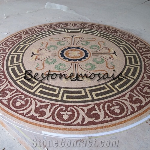 Bestonemosaic Round Marble Mosaic Flooring Pattern,Mosaic Medallion, Waterjet Medallions,Marble Mosaic Medallion, Art Marble Flooring,Multicolor Mesh Mounted Mosaic,Indoor Decoration