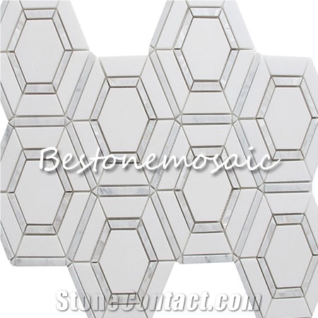 Bestonemosaic White&Grey Art Pattern Marble Mosaic, Mosaic Pattern, Wall Mosiac, Hexagon Mosaic,Polished Mosaic Indoor Decoration Mosaic, Wall Mosaic, Floor Mosaic
