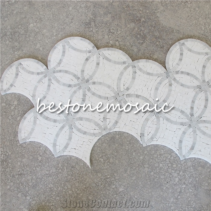 Bestonemosaic White&Grey Marble Circle Mosaic, Wall Mosaic, Floor Mosaic, Polished Mosaic