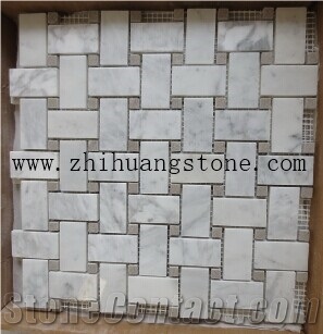 Basketweave Carrara White Marble Mosaic