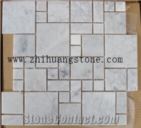 Square Design Marble Mosaic, Carrara White Marble Mosaic