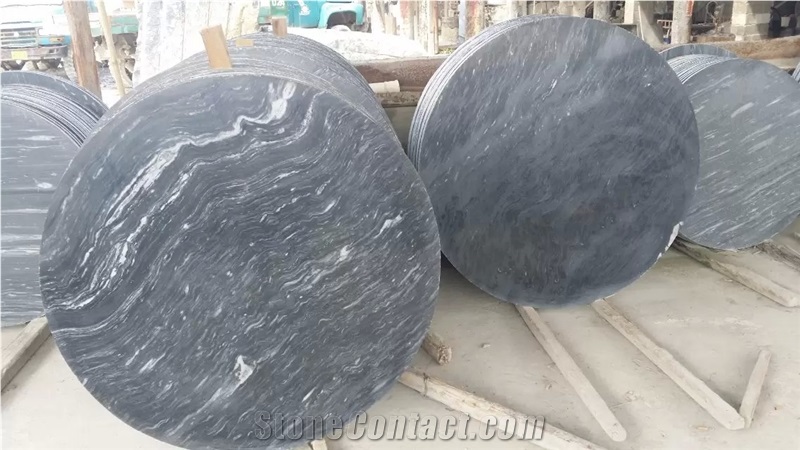 China Black Wood Vein Marble Table Tops,Guangxi Black Wood Grain Marble Table Tops,Black Marble Round Table Tops