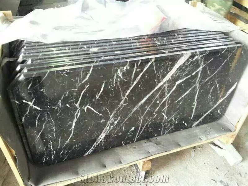 China Marquina Marble Reception Counter,Guangxi Nero Marquina Table Tops,Designed Honed Guangxi Black Marble with White Grain Work Tops