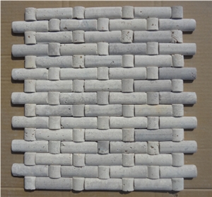 China White Travertine 3d Mosaic,Chinese White Travertine Wall Mosaic,Natural Travertine Stone Mosaic Pattern for Interior Wall Decoration