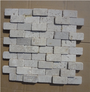 China White Travertine 3d Mosaic,Chinese White Travertine Wall Mosaic,Natural White Travertine Mosaic Pattern for Interior Wall Decor