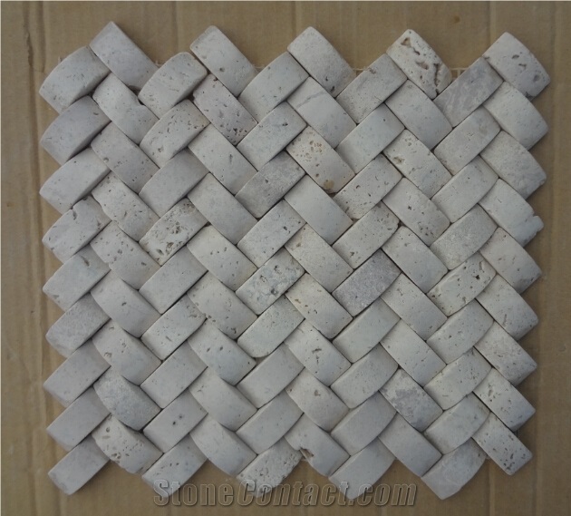 China White Travertine Mosaic,Chinese White Travertine Wall Mosaic,Natural Stone Mosaic Pattern,White Travertine 3d Mosaic for Wall Decoration