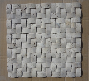 China White Travertine Mosaic,Chinese White Travertine Wall Mosaic,Natural Stone Mosaic Pattern,White Travertine 3d Mosaic for Wall Decoration