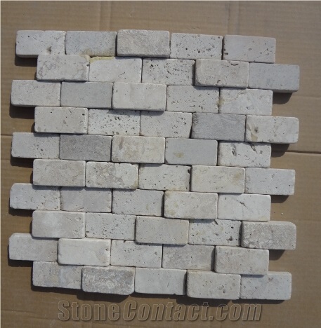 China White Travertine Mosaic,Natural Stone Wall Mosaic,Chinese White Travertine Mosaic ,Natural Travertine Mosaic for Interior Wall Decor